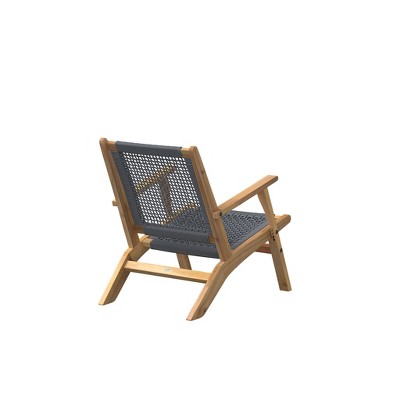 Vega Midcentury Natural Acacia Wood Outdoor Chair with Gray Cording