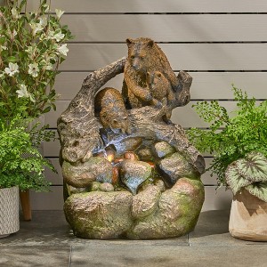 NAYSAYE Fountain Bear Family Two Tier Design with Cascading Water for Garden Patio Outdoor, Brown, 15.75"*24.75"*19.84" - 1 of 4