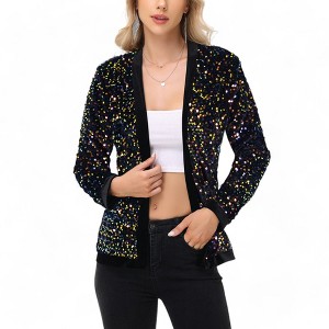 Anna-Kaci Women's Long Sleeve Open Front Sequin Jacket with Satin Trim - 1 of 4