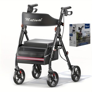 TopComfy Baby Walkers Foldable Rollator Walkers with Seat for Seniors, 350 lb Capacity, 8 Big Wheels, Mysterious, Black, 21.46"*8.07"*18.31" - 1 of 4