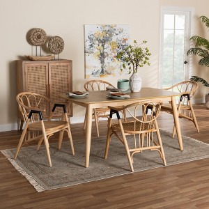 Baxton Studio Cyntia Modern Bohemian Wood and Rattan 5-Piece Dining Set - 1 of 4