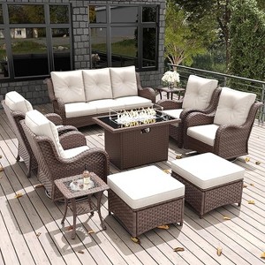 LayinSun Outdoor Patio Furniture Set, Brown Rattan Wicker Sectional Swivel Rocker Chairs Sets with Ottomans, Swivel Glider Chair - 1 of 4