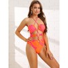Elerevyo Women's Halter Allover Print Criss Cross Color Block Bikini String Cut Out Swimwear Bathing Suits 1 Pc - 4 of 4
