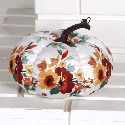 Lakeside Plush Floral Pumpkins - Harvest Fall Shelf or Tabletop Farmhouse Décor