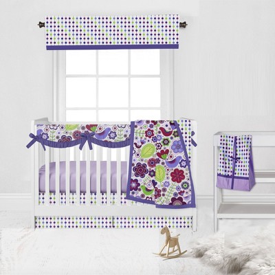 Bacati - Botanical Floral Birds Purple Multicolor 6 pc Crib Bedding Set with Long Rail Guard Cover