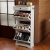 PDTEND Antique White Slim Freestanding Entryway Shoe Cabinet with Drawer and 3 Flip Drawers - 3 of 4