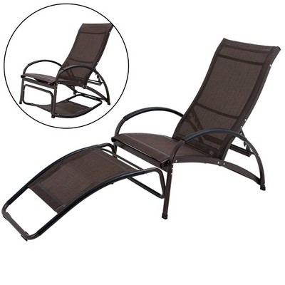 Outdoor Aluminum Adjustable Chaise Lounge Rocking Chair - Brown - Crestlive Products