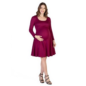 Maternity Long Sleeve Flared Mini Dress - 24seven Comfort Apparel™ - 1 of 4