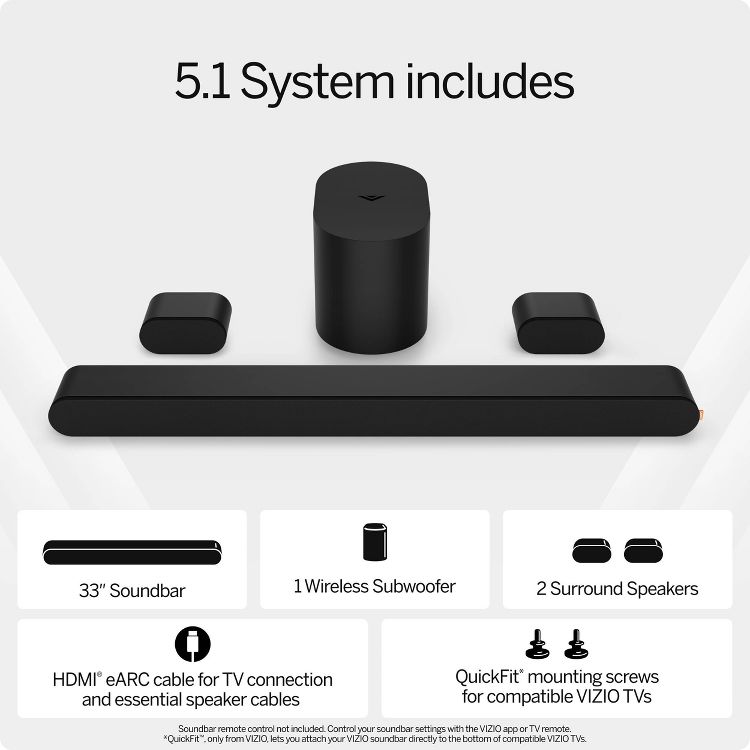 VIZIO 5.1 Soundbar Wireless Subwoofer with Dolby Atmos - (SV510M-08): USB, HDMI, Bluetooth, 3 of 20