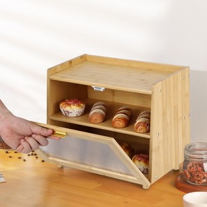Farmhouse Style Bamboo Bread Box - 2-Tier Storage with Clear Door & Non-Slip Base - Rustic Kitchen Countertop Organizer - 1 of 4