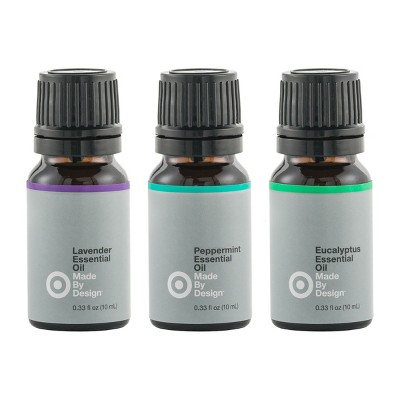 0.33 fl oz 3pk Essential Oil Starter Set Lavender/Peppermint/Eucalyptus - Made By Design™