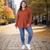 Women's Plus Size Waffle Knit Shacket Pocket Loose Long Sleeve Button Down Shirts - Agnes Orinda - 3 of 4