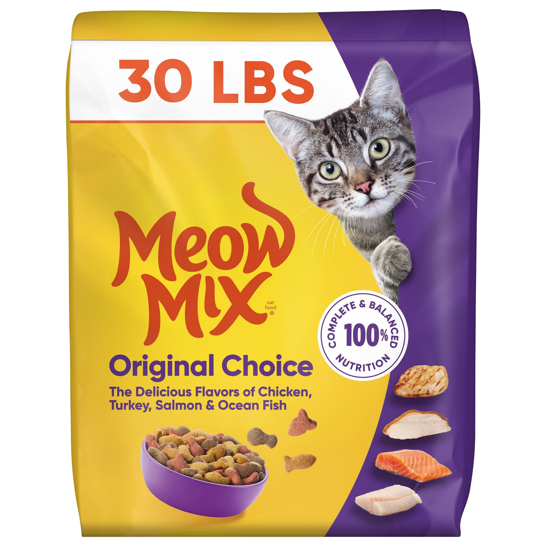 Meow Mix Original Choice with Flavors of Chicken, Turkey, Salmon & Ocean Fish Adult Complete & Balanced Dry Cat Food - 30lb