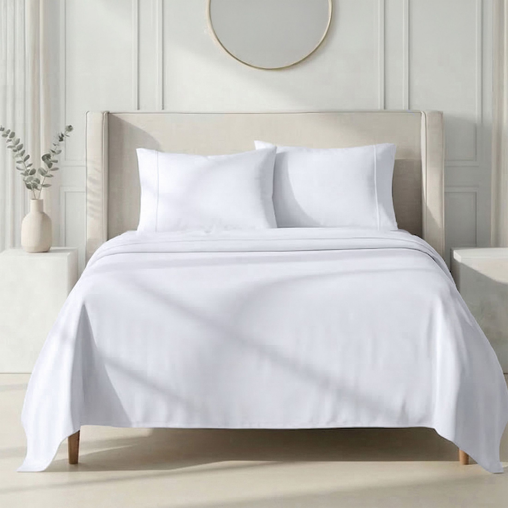 California Design Den Queen Sheet Set - 1000 Thread Count Sateen, 100% Cotton, Soft and Thick Deep Pocket Bedsheets Queen Size Bed - White