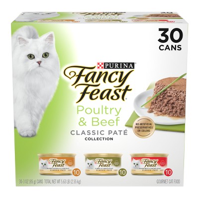 Purina Fancy Feast Classic Paté Gourmet Wet Cat Food Poultry Chicken, Turkey & Beef Collection - 3oz/30ct Variety Pack