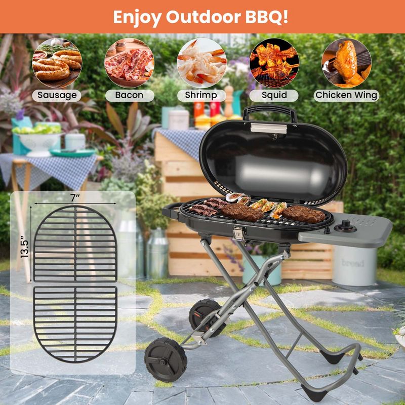 Costway Portable Propane Grill Folding Gas Grill Griddle with Wheels & Side Shelf, 5 of 11