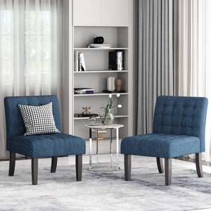 Christopher Knight Home Set of 2 Lewis Tufted Slipper Chairs Navy Blue/Matte Black - 1 of 4