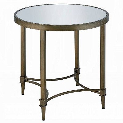 Aditya 24" Wide Antique Brass and Mirrored Round End Table