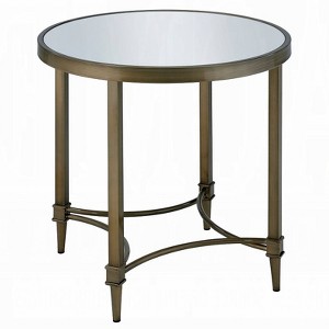 Aditya 24" Wide Antique Brass and Mirrored Round End Table - 1 of 1