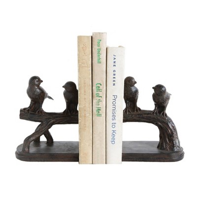 Storied Home 6.2" x 5" 2pc Bird on Branch Resin Bookend Set Black : Traditional Style for Shelving Decor