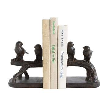 6.2" x 5" 2pc Bird on Branch Resin Bookend Set Black - Storied Home