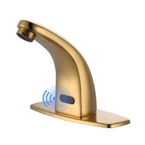 WOWOW Touchless Single Hole Low Arc Bathroom Faucet with Deckplate - 1 of 4