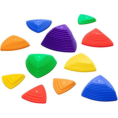 Sunny & Fun 11pc Balance Stepping Stones Obstacle Course for Kids | Rubber Grip Bottom River Stones in 4 Varying Sizes & Steepness | Indoor & Outdoor Toy Improves Coordination & Strength | Max 220 Lbs