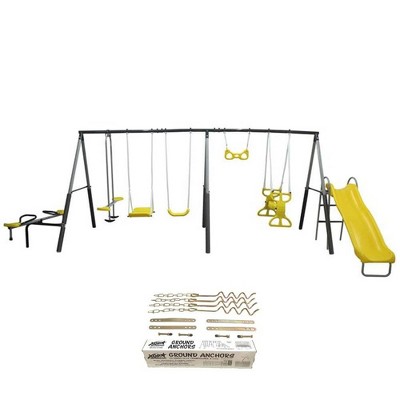 XDP Recreation Rising Sun Kids Metal Outdoor Playground Swing Set + Anchor Kit