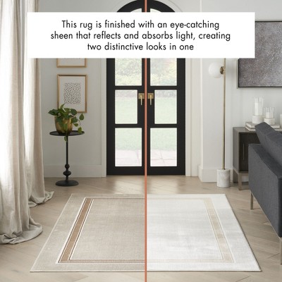 Ivory Cream Art Deco Geometric Easy-Care Area Rug 2'3" x 7'6"