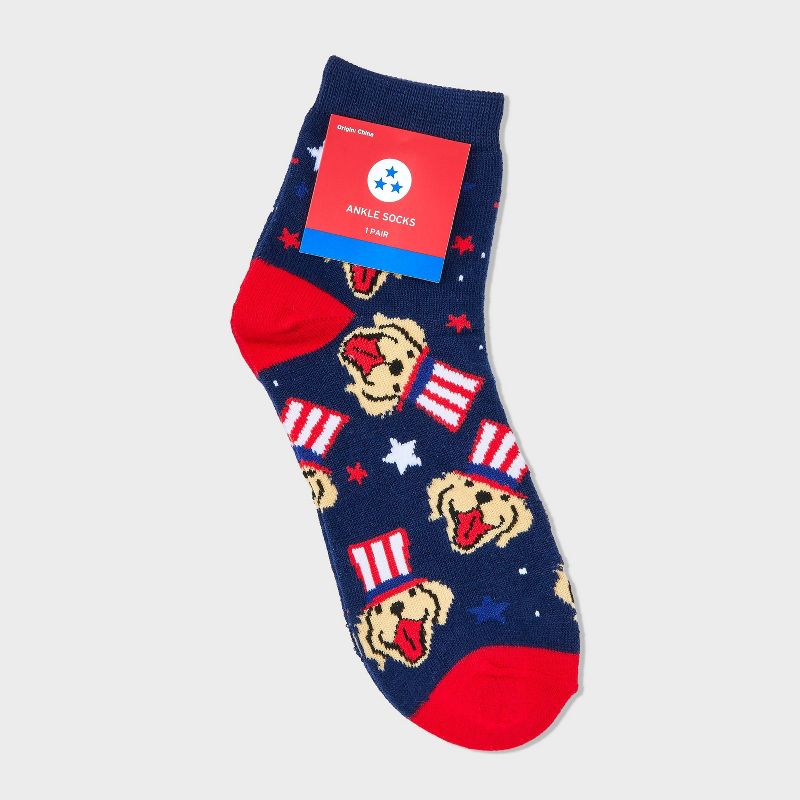Women&#39;s Patriotic Golden Retriever Ankle Socks - Navy/Red 4-10, 2 of 4