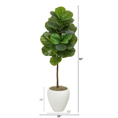 Lush Green 56" Fiddle Leaf Fig Artificial Tree in White Planter