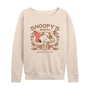 Women's - Peanuts - Snoopy Western Lightweight French Terry Wide Neck Long Sleeve Shirt - 1 of 4