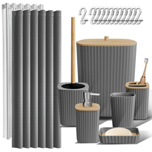 Nestl Bathroom Accessories Set, Gray Bathroom Set With Shower Curtain Set, Trash Can & Soap ...