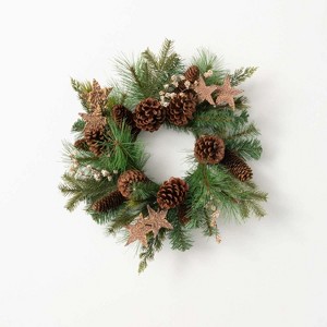 Artificial Goldstar Rustic Pine Mini Accent Wreath Multicolor 21"H - 1 of 3