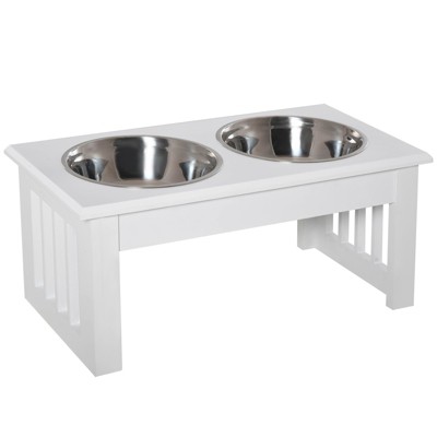 DSVIMOY 6" Height Small Puppy Dog Feeding Station for Messy Pets, Dog Food Stand Pet Feeding Station, White, 17.25"*9.5"*6"