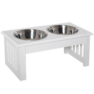 DSVIMOY 6" Height Small Puppy Dog Feeding Station for Messy Pets, Dog Food Stand Pet Feeding Station, White, 17.25"*9.5"*6" - 1 of 4