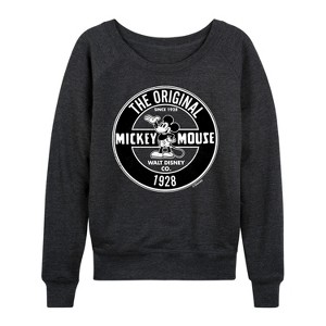 Women's - Disney - Mickey Mouse Original Badge Lightweight French Terry Wide Neck Long Sleeve Shirt - 1 of 4
