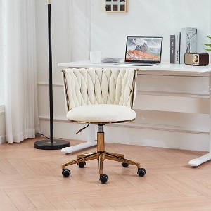 Velvet Office Chair, Desk Chair With Handwoven Backrest, Wheels, Adjustable Height 17.3" To 21.3" 360 Degree Rotating Armchair - 1 of 4