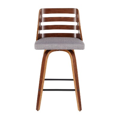 Modern Gray Upholstered Trevi Counter Stool with Walnut Swivel Base