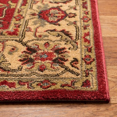 Elegant Red and Beige Hand-Knotted Synthetic Rectangular Rug