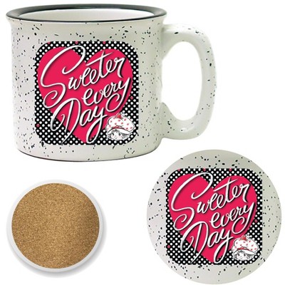 Courtside Market Strawberry Shortcake Sweeter Every Day Polkadots 15 oz Mug & Ceramic Coaster Set