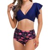 Women's V Neck Bikini Set Two Piece Ruffled Top Bathing Suits High Waisted Bikini Bottom U Back Swimwear - 2 of 4