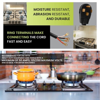 GoGreen 4-Foot Black 4-Wire Range Cord, 50 Amp