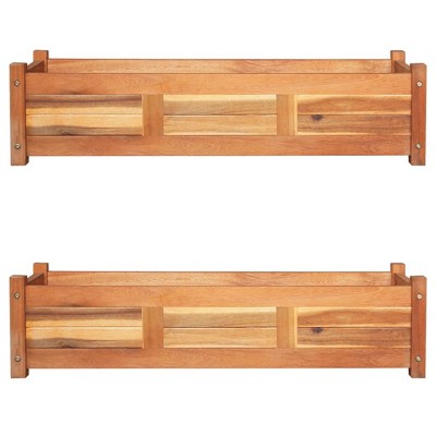 vidaXL Garden Raised Beds Set of 2- Acacia Wood Planter Boxes with an Oil Finish, for Outdoor Planting - 39.4"x11.8"x9.8"