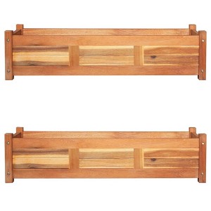 vidaXL Garden Raised Beds Set of 2- Acacia Wood Planter Boxes with an Oil Finish, for Outdoor Planting - 39.4"x11.8"x9.8" - 1 of 4