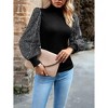 Coolmee Women's Turtleneck Tops Puff Sleeve Shiny Sequins Ribbed Blouses Knit Casual Fall Shirts - 3 of 4