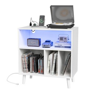 VINGLI Record Player Stand with Open Vinyl Storage, Vinyl Record Player Shelf with Power Outlet for Living Room - 1 of 2