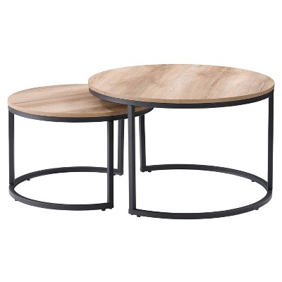 Forth Worth Light Brown Wood & Metal Nesting Coffee Table Set