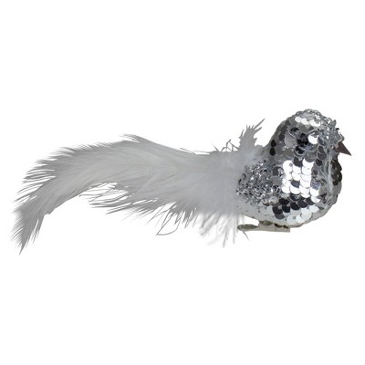Northlight 6" Silver Sequin Bird With White Feathers Clip On Christmas Ornament