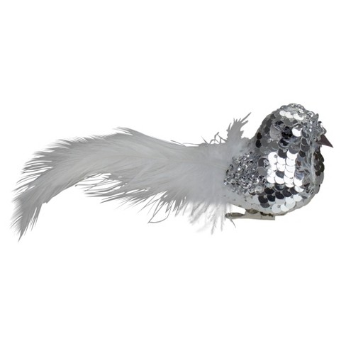 Northlight 6 Silver Sequin Bird With White Feathers Clip On